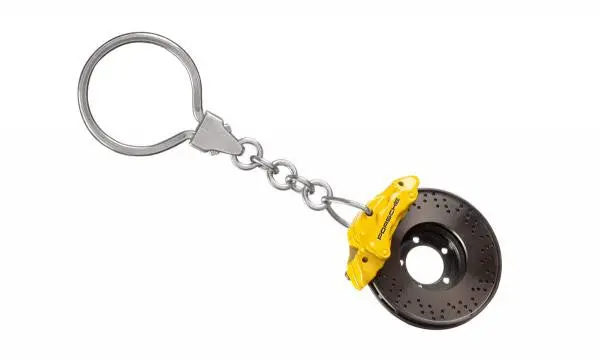 Porsche Brake Rotor With Yellow Caliper Key Chain 1