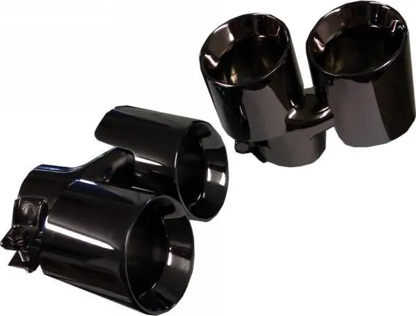 Porsche Muffler Tips Set Dual Round - Black Chrome 1