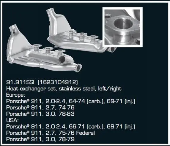 Porsche 911 Ssi Stainless Heat Exchangers - Thin 1