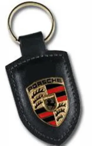Porsche Black Leather Crest Keychain 1