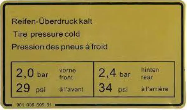Porsche Tire Pressure Decal 1