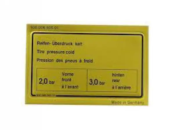 Porsche Tire Pressure Decal 1
