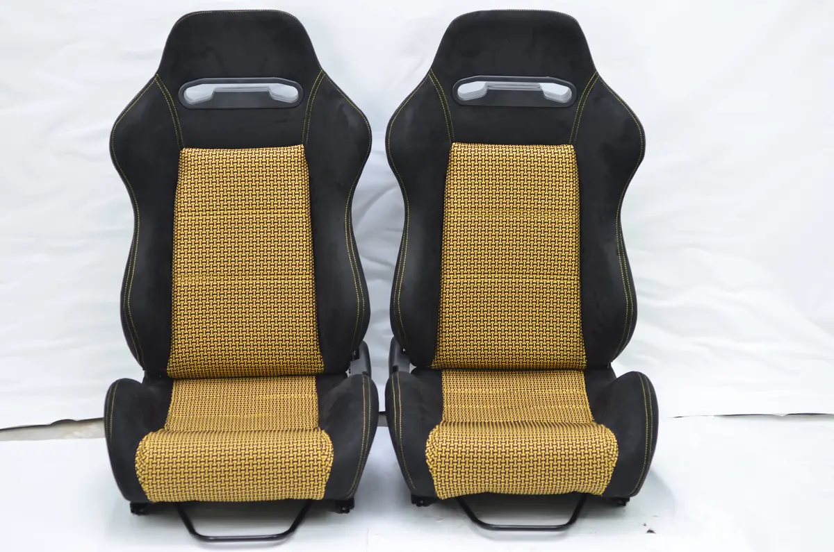 Dc2 Ek9 Ctr Itr Sr3 Style Reclinable Seats Black/Yellow 2Pcs Sliders Seat 1