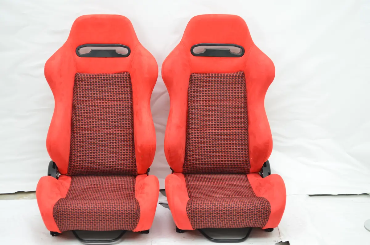 Dc2 Ek9 Ctr Itr Sr3 Style Reclinable Seats Red /Red Suede 2Pcs Sliders Seat 1