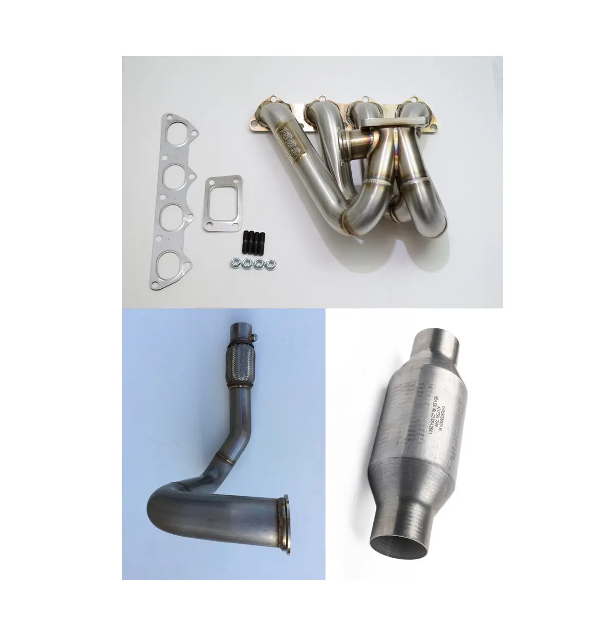 B Series Top Mount Turbo Manifold With 3" Vband Pipe Catted - T3 Flange 44Mm Wastegate B16 B18 B20 Gsr Si Itr 1
