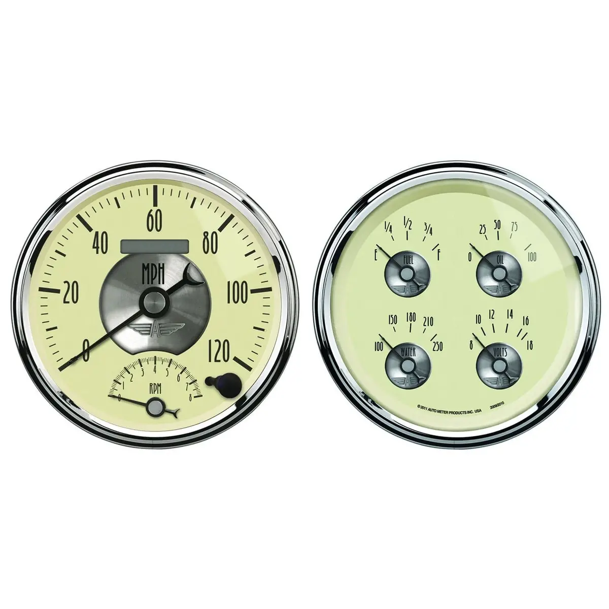 Prestige Au2004 Antique Ivory 5" Quad Gauge Kit: Speedometer & Tachometer 1